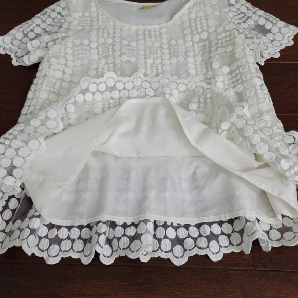 Anthropologie Leifsdottir White Lace Embroidered Short Sleeve Peplum Top Size 6 - Picture 9 of 11